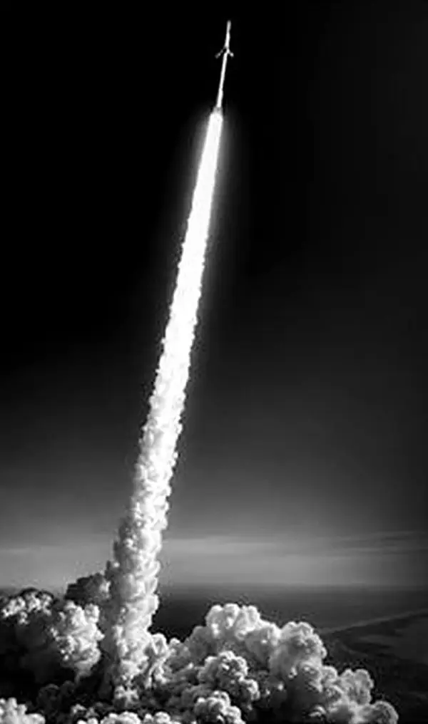 Rocket launch, black and white photo from the Ruuket brand book